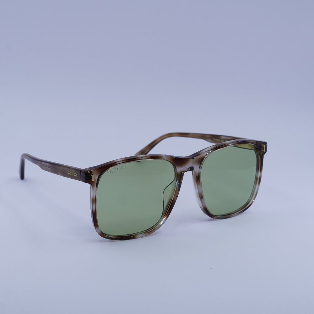 Gucci GG1041S 004 Sunglasses Havana Square Frame, Green Lenses